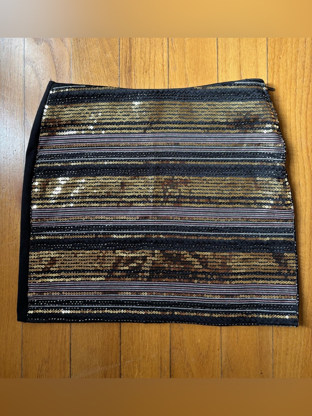 XOXO Black and Gold Sequin Striped Mini Skirt